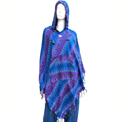 Hooded Blue & Purple Cashmilon Poncho