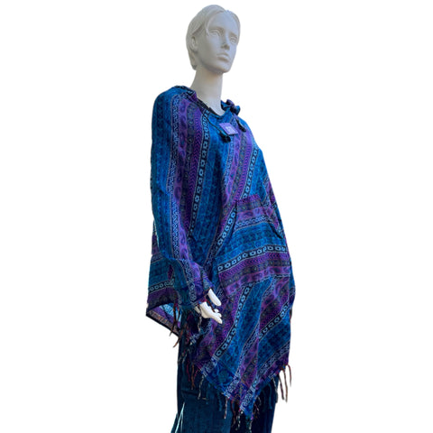 Hooded Blue & Purple Cashmilon Poncho