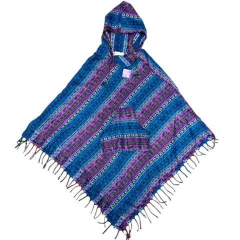 Hooded Blue & Purple Cashmilon Poncho
