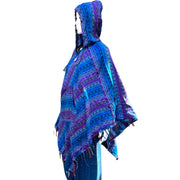 Hooded Blue & Purple Cashmilon Poncho