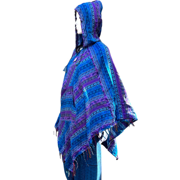 Hooded Blue & Purple Cashmilon Poncho