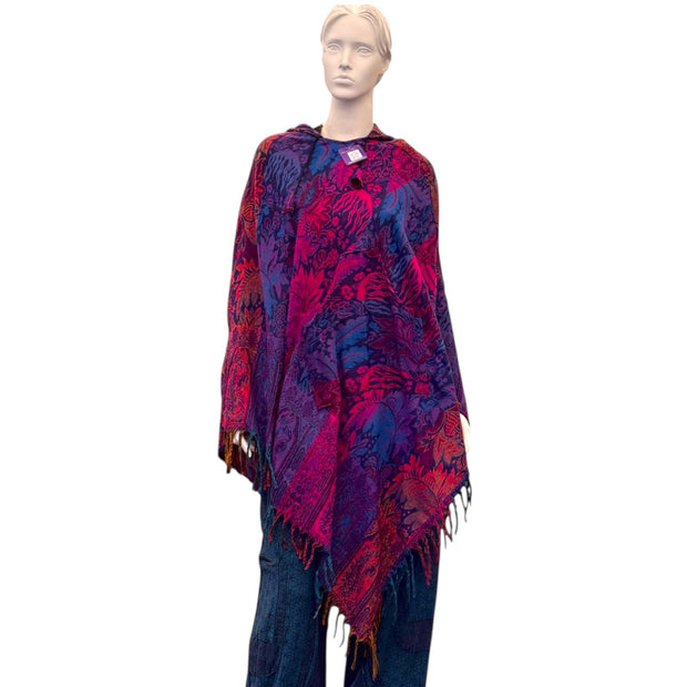 Hooded Purple Multi Coloured Cashmilon Poncho