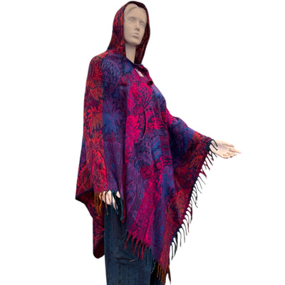 Hooded Purple Multi Coloured Cashmilon Poncho