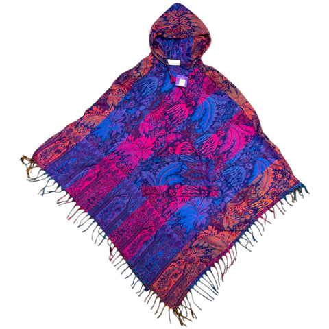 Hooded Purple Multi Coloured Cashmilon Poncho