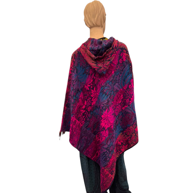 Hooded Purple Multi Coloured Cashmilon Poncho
