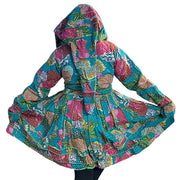 Gorgeous Green Floral Cotton Kantha Pixie / Fairy Pagan Reversable Coat