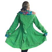 Gorgeous Green Floral Cotton Kantha Pixie / Fairy Pagan Reversable Coat