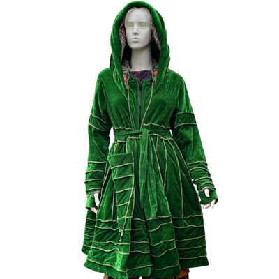 Emerald Green Velvet & Cashmilon Pixie / Fairy Pagan Reversable Katwise Inspired Coat Jacket