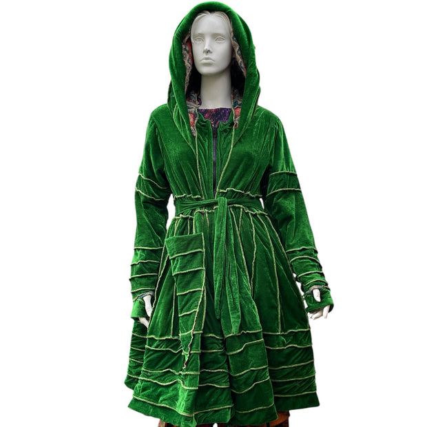 Emerald Green Velvet & Cashmilon Pixie / Fairy Pagan Reversable Katwise Inspired Coat Jacket