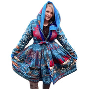 Royal Blue & Vivid Blue Velvet / Blue, Turquoise & Red Cashmilon Pixie / Fairy Pagan Reversable Coat