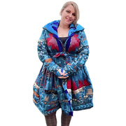 Royal Blue & Vivid Blue Velvet / Blue, Turquoise & Red Cashmilon Pixie / Fairy Pagan Reversable Coat