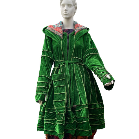 Emerald Green Velvet & Cashmilon Pixie / Fairy Pagan Reversable Katwise Inspired Coat Jacket