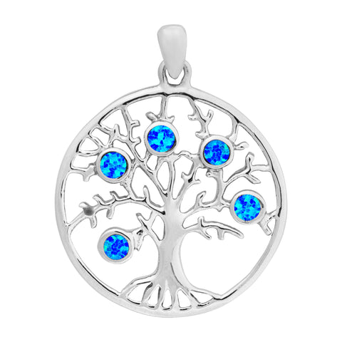 Large Blue Opal Tree of Life Pendant