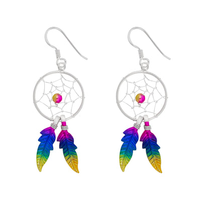 Large Rainbow Dreamcatcher Earrings