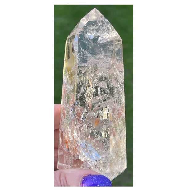 AAA Grade Rainbow Filled Large Clear Quartz Generator - 4 1/4 inches