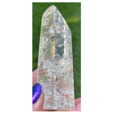 AAA Grade Rainbow Filled Large Clear Quartz Generator - 4 1/4 inches