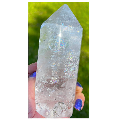 Rainbow Filled Large Clear Quartz Generator - 5 inches high