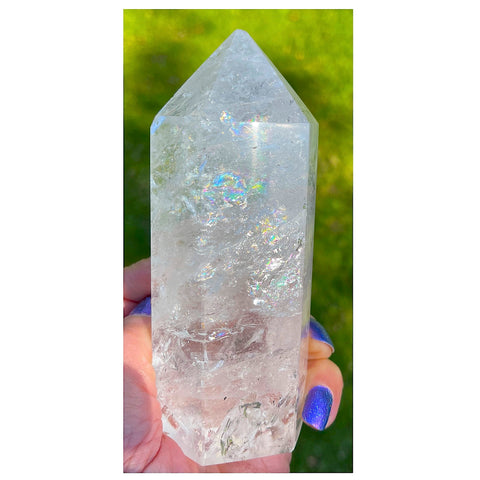 Rainbow Filled Large Clear Quartz Generator - 5 inches high