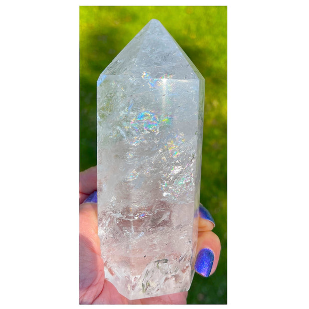 Rainbow Filled Large Clear Quartz Generator - 5 inches high