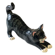 Hand Crafted Ceramic Large Cat Stretching