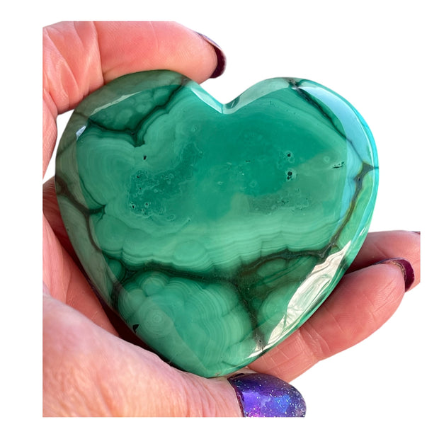 Large Malachite Crystal Heart - Triple A Grade Crystal - for Balance & Clearing Negativity