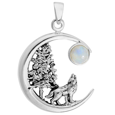 Moonstone Forest Wolf Pendant