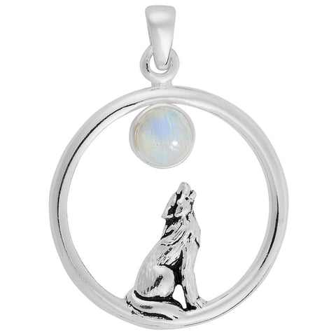 Moonstone Howling Wolf Pendant