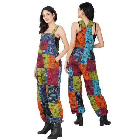 Unisex Multi Coloured Patch Mushroom Dungarees