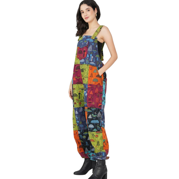 Unisex Patch Mushroom Dungarees Multi Coloured
