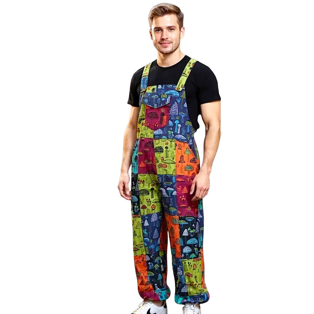 Unisex Patch Mushroom Dungarees Multi Coloured