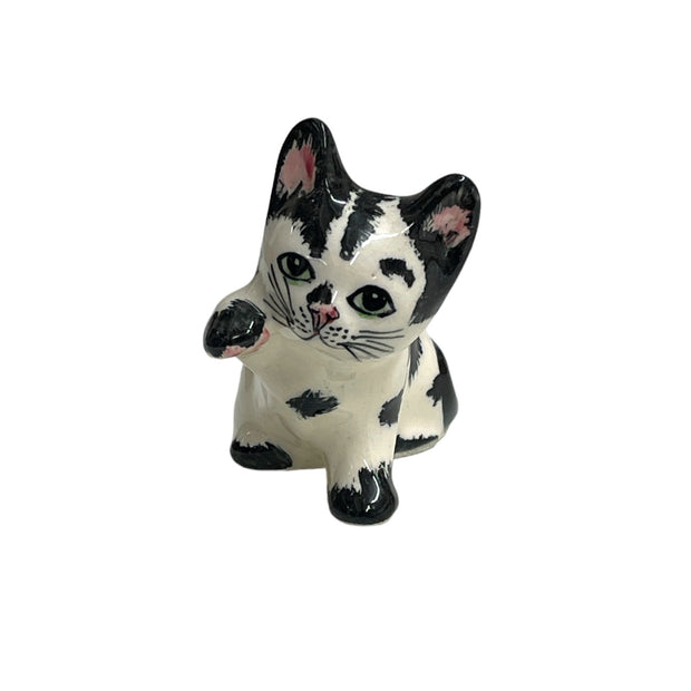 Hand Crafted Ceramic Playful Black & White Cat