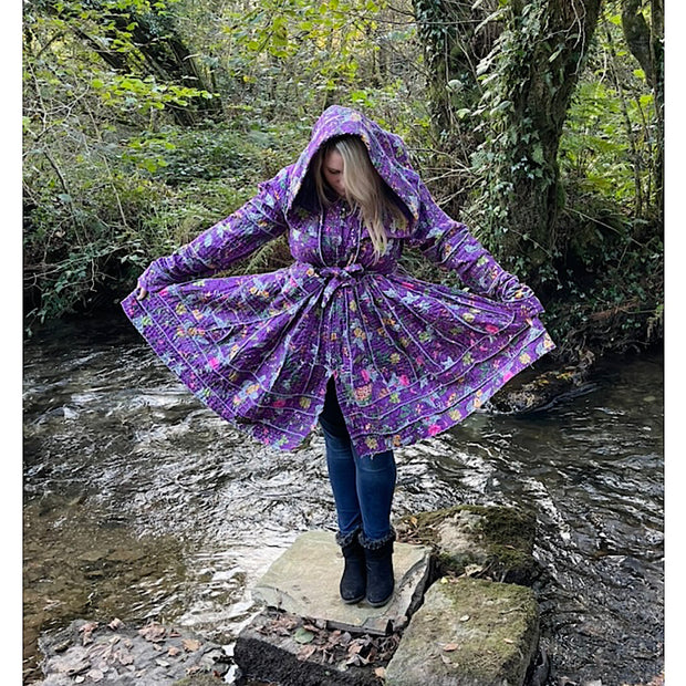 Purple Floral Cotton Kantha Pixie / Fairy Pagan Reversable Coat