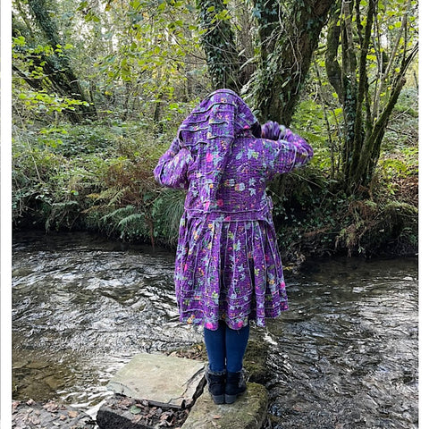 Purple Floral Cotton Kantha Pixie / Fairy Pagan Reversable Coat