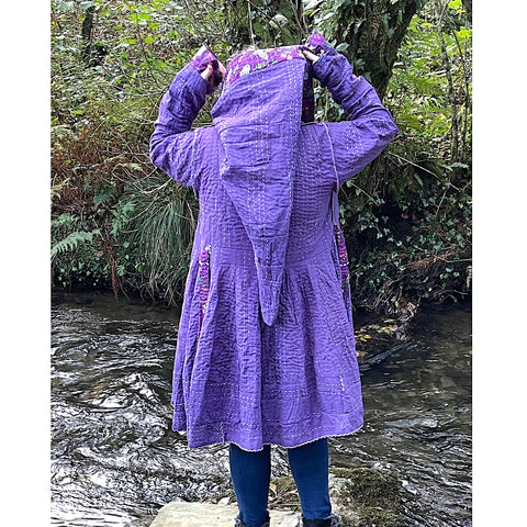 Purple Floral Cotton Kantha Pixie / Fairy Pagan Reversable Coat