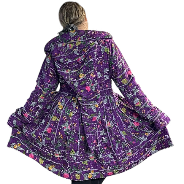 Pretty Purple Floral Cotton Kantha Pixie / Fairy Pagan Reversable Coat