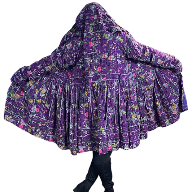 Pretty Purple Floral Cotton Kantha Pixie / Fairy Pagan Reversable Coat