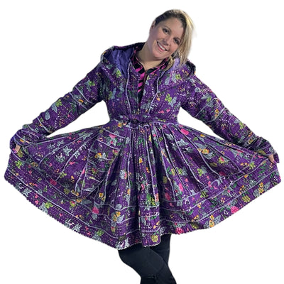 Pretty Purple Floral Cotton Kantha Pixie / Fairy Pagan Reversable Coat