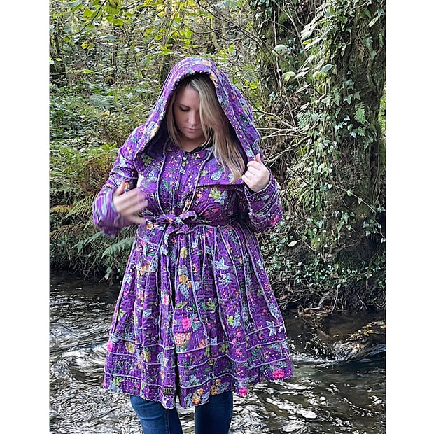 Purple Floral Cotton Kantha Pixie / Fairy Pagan Reversable Coat