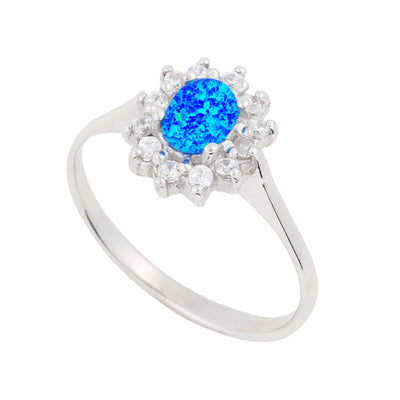 Dainty Blue Opal & CZ Crystal Ring