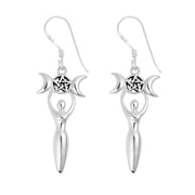 Pentagram Goddess Triple Moon Earrings