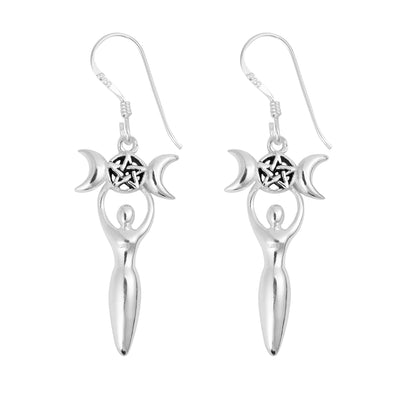 Pentagram Goddess Triple Moon Earrings
