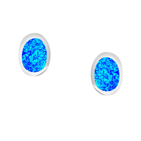 Dainty Blue Opal Oval Studs