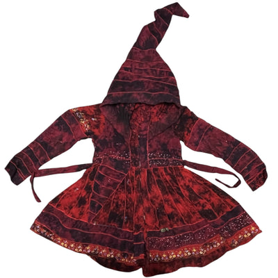 Black & Red Recycled Sari Silk Pixie / Fairy Pagan Reversable Coat