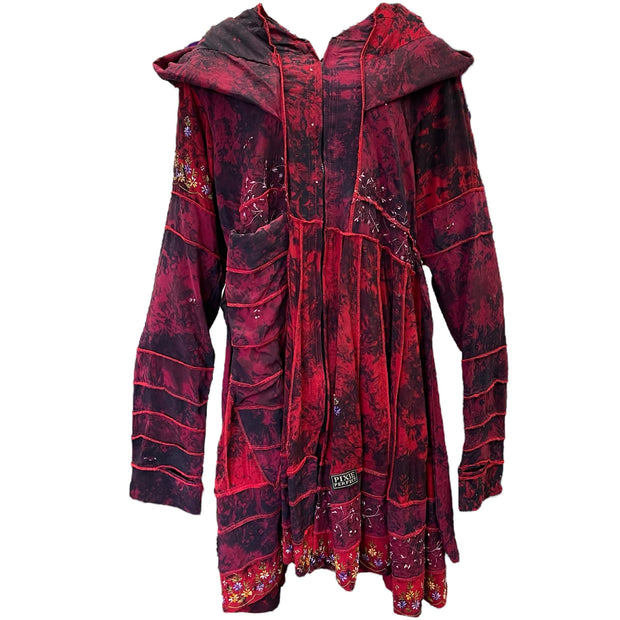 Black & Red Recycled Sari Silk Pixie / Fairy Pagan Reversable Coat