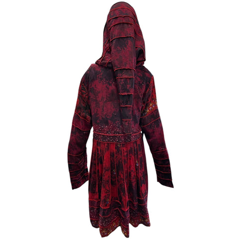 Black & Red Recycled Sari Silk Pixie / Fairy Pagan Reversable Coat