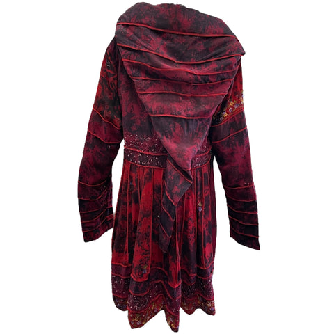 Black & Red Recycled Sari Silk Pixie / Fairy Pagan Reversable Coat