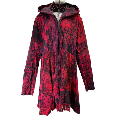 Black & Red Recycled Sari Silk Pixie / Fairy Pagan Reversable Coat