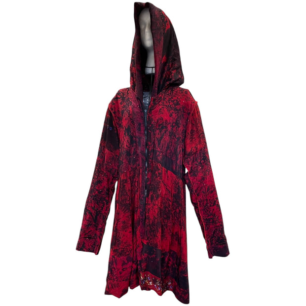 Black & Red Recycled Sari Silk Pixie / Fairy Pagan Reversable Coat