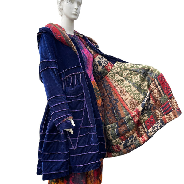 Royal Blue & Purple Velvet & Cashmilon Pixie / Fairy Pagan Reversable Katwise Inspired Coat