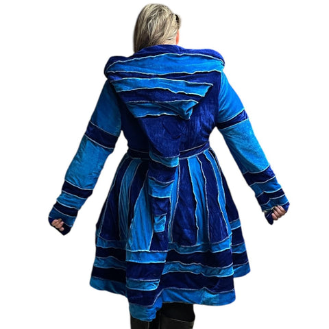 Royal Blue & Vivid Blue Velvet / Blue, Turquoise & Red Cashmilon Pixie / Fairy Pagan Reversable Coat